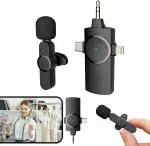 IBS 3 in 1 Microphone Wireless Clip Mic, Wireless Lavalier Microphones, Clip-on Microphone(Aisizo, for Smartphone, Laptop, Video Recording YouTube Live Stream