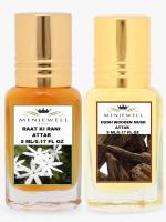 Menjewell Combo Pack Of 2PCs Attar(Raat Ki Rani 5ML,Oudh Wooden Musk 5ML) 10ML Attar (Floral, Woody)