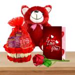 Midiron Romantic Gift for Girlfriend/Wife/Husband| Gift for Valentine’s Day, Birthday & Anniversary |Love Combo Gift | Chocolate Gift Basket with- Artificial Rose, 10 Chocolates, Greeting Card, Red Teddy