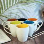 THE MOON STORE Premium Ceramic Coffee Mugs Set of 6 - White Matte Finish with Handprinted Multicolor Design - 340ml - Ideal Gift for Best Friend