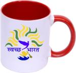 Shieldsmore Ceramic Swachh Bharat Printed Coffee For Gift |Red And White Ceramic Coffee Mug (325 ml)