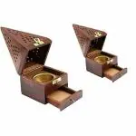Om Phool Batti Incense Dhoop Holder,Wooden Incense Ash Catcher,Agarbatti Holder,Incense Stick Holder,Pyramid Incense Box with Drawer | Pack of 2