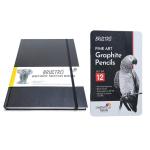Brustro White Artists Sketch Book Stitched Bound A5 110 GSM With Fineart Graphite Pencil (Set Of 12)