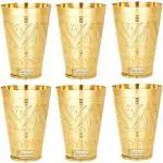 Prisha India Craft Pure Brass Mughlai Style Embossed Designer Glass Capacity 250 ML | Set of 6