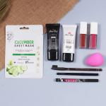 Rose Leaf Face Sheet Mask , Foundation, Face Primer, 2 Pcs lipsticks, Blender, Eyebrow Pencil, Kajal Pencil, Sketch Liner Full Combo for Women|Premium Quality