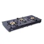 Glen 1033 GT BB Auto Ignition Black LPG Glass Gas Stove With High Flame 3 Brass Burner