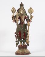 Arihant Craft Hindu God Narayan Idol Vishnu Statue Hand Work Showpiece - 33 cm ( Brass, Red, Green )