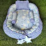 Motherhood Sky Blue Cotton Baby Nest Bed With 3 Pillows Bedding Set