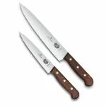 Victorinox Rosewood Carving and Kitchen Knife Set, Stainless Steel, Ideal for Large Cuts and small Vegetable, Professional And Home Use, Wooden, 15 and 20 cm, Swiss Made