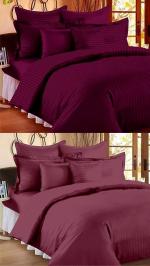 VORDVIGO Combo Pack of 2 Cotton Satin Stripes Plain Bedsheets for Double Bed with 4 Pillow Covers for Home, Hotels Rooms, Guest House (Color- Maroon & Wine)