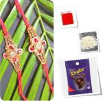 BHAKTI 2 SHAKTI MAKING WORSHIP SPECIAL Rakhi for brother | Bhaiya ki rakhi | Fancy rakhi for men with roli & akshat | Diamond Rhombus with Golden Moti | Pack of 2 | With Chocolate Shots