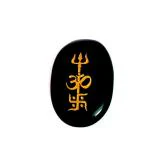 Astroghar Auspicious Black Tourmaline Crystal Engraved Tri Shakti Protection Symbol Om Swastik Trishul Pocket Crystal