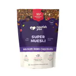 Nourish You Super Muesli, Belgium Dark Chocolate 400g | High Protein Breakfast Cereal with 95% Superfoods | Rich in Fibre No Refined Sugar | Palm- Oil Free 100% Plant Protein | Gluten Free