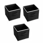 CRAFTY CRAFT Foldable Square Storage Bins Cubes Organizer Box with Side Handle I Non-Woven Fabric Storage Box for Home Organiser Kids Toys and Wardrobe Clothes (Pack of 3, Black)