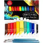 Crevizon Crafts 4 ALL Acrylic Paint Set for Kids and Adults - 12 Pack of 12 mL Craft Paint Colors for Wood, Canvas, Fabric and Ceramics w/ 3 Different Sized Brushes - Art Supplies, Multi