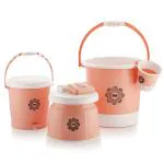 Tedemel Plastic Bucket, Tub & Mug Bathroom Set 5 pcs, Heavy Duty, Large Capacity (Peach)