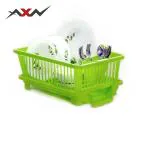 AXN 3 in 1 Large Durable Plastic Kitchen Sink Dish Rack Drainer Drying Rack Washing Basket (Green)