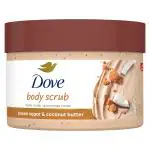 Dove Exfoliating Body Polish Scrub for Dry Skin with Brown Sugar & Coconut Butter, Gently Exfoliates and Moisturizes for Instant Soft & Smooth Skin, Naturally Derived Ingredients, Sulfate-Free, Coconut Scent, 298g