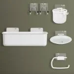 Stick Fast White Plastic Self Adhesive Series Bathroom Combo - Pack of 5