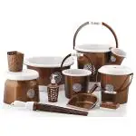 Liza Plastic Bucket, Tub & Mug Bathroom Set 12 pcs, Heavy Duty, Large Capacity (Brown)