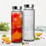 FeeloPie Water Bottle with Leak-Proof Airtight Stainless-Steel Lid for Water, Smoothie, Juices - Reusable Travel Glass Drinking Fridge Bottles - 500ml (Set Of 2)