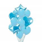 Festiko 10 Light Blue Latex Balloons (12 Inches Each) And 2 Star Balloons And 2 Heart Shape Foil Balloons (18 Inches Each), 14 Pieces For Birthday Aniversary Party Decoration