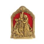 Radha Krishna with cow on thin metal frame wall hanging and for table antique golden finish by Handicrafts Paradise