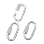 REZNOR Heavy Duty Oval Shape Stainless Steel Screw Link Snap Hook Carabiner/Hook Swing Connector Multipurpose, SnapHook for Weight-Lifting Mountain Swinging Climbing Gym Silver (Pack of 3)