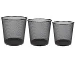 Lakeer Recycling Open Top Mesh Trash Can Wastebasket, Dust Bin Without Lid, Round Metal Mesh Waste Basket for Home, Office, College, Kitchen, Bathroom - Large, Medium & Small, Black (Pack of 3)
