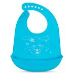 BUMTUM Silicone Baby Bib For Feeding & Weaning Babies & Toddlers | Waterproof, Washable & Reusable|Non Messy Easy Cleaning, Adjustable Neckline With Buttons(Blue)