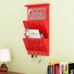 Home Sparkle Red Engineered Wood Letter Cum Key Holder 27.5X9X52 cm