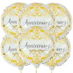 AMFIN (Pack of 6) Happy Anniversary Round Foil Balloons for Wedding, Anniversary, Party Decoration / Anniversary Decorations Items Combo for Home Balloon - White & Golden