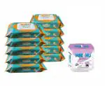 Meechu Baby Wipes Combo Pack Of 10|720 Pulls| With One New Born Diaper Pack of 1|5 Count Free