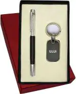 UJJi 2x1 Set Black Colour Cristal Metal Ball Pen with Keychain