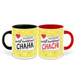 Whats Your Kick Set of 2 Most Awesome Chacha and Most Awesome Chachi Printed Black and Red Ceramic Coffee Mug and Tea Mug 325ml