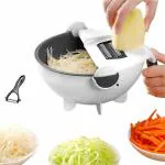 HUENISH 7 in 1 Vegetable Cutter with Drain Basket Magic Rotate Cutter Portable Slicer Chopper(850)