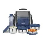 MILTON Tasty 4 Stainless Steel Combo Lunch Box with 4 Containers, (1-200 Ml, 2-320 Ml Each, 1-500 Ml) and 1 Bottle, 500 Ml, Blue