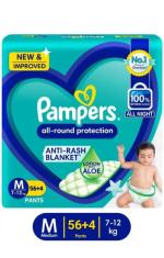 Pampers Medium size baby diapers 56+4 Extra diaper, Lotion with Aloe Vera - M (60 Pieces)