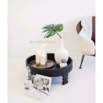 Baanmata International Home Decor Black Round Wooden Bedside Central Table (45 x 45 x 20 cm)