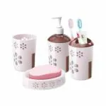 Regalo Bathroom Accessories Set - 4 Pieces Bath Ensemble Set Include Hand Liquid Soap Dispenser,Soap Dish,Toothbrush & Paste Holder, SOA case Bathroom Accessory Set for Bathroom (Fatasy4pcBrown)