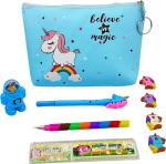 POKSI Combo Stationary Art Polyester Pencil Box l Set of 9 Multicolor