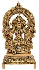 Kalarambh Brass Kaman Laxmi Ji Maha Lakshmi Idol Murti Statue for Home Pooja Puja Office Mandir Table Decor Items Collectible Handicraft Art, Yellow, 4 x 3 x 7.5 Inch (L x W x H)