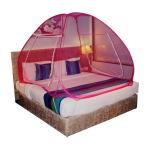 UNIFAIR Polyester Washable Mosquito Net for Double Bed Queen Size Foldable Machardani Polyester Strong Net Pink-Pink