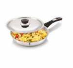 B N ENTERPRISES Stainless Steel Fry Pan with Glass Lid Induction Friendly Impact Bonded Tri ply-A