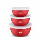 Jensons Stainless Steel Red Color Microwave Bowl (600 ml+ 800 ml+ 1300 ml (Set of 3)