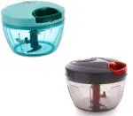 Quicklight Polypropylene Mini Handy and Compact Chopper with 3 Blades for Effortlessly Chopping Vegetables and Fruits for Your Kitchen (Green, 450 + 450 ml)
