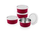 SEGOVIA Microwave Safe Steel airtight Lid Food Storage Containers,Lunch Box 400ML - 400 Steel Utility Container (Pack of 4, Red, Silver)