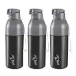 Milton Stainless Steel Black Steel Convey 600 Insulated Inner Water Bottle (Set Of 3)