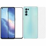 Kite Digital Oppo Reno 5K Back Screen Protective Film Carbon Fiber Skin Transparent Sticker + [Black] Tempered Glass Screen Protector with Edge to Edge Coverage