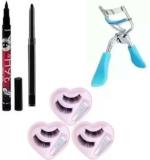 KA CAYLA Beauzy eye combo eyelash with glue curler longlasting black eyeliner kajal (Pack of 5)